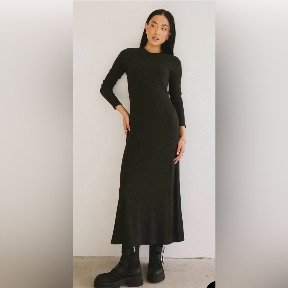 Böhme Grove Ribbed Maxi Dress  - Size Small academia